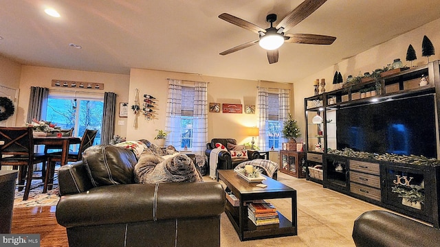 living room featuring ceiling fan