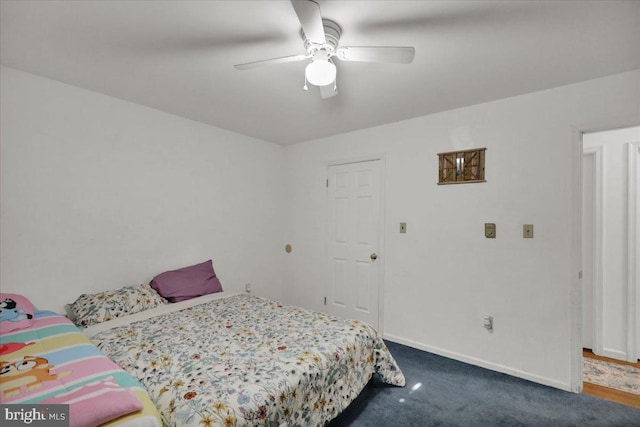 bedroom with carpet and ceiling fan