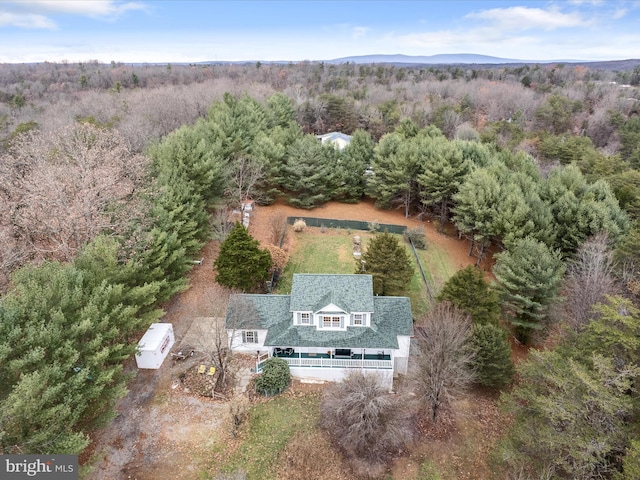 drone / aerial view featuring a mountain view