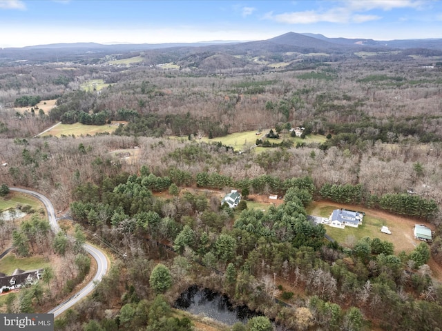 drone / aerial view featuring a mountain view