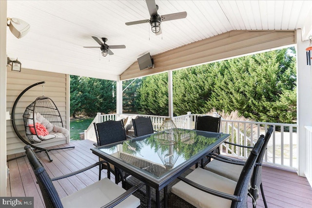 wooden terrace with ceiling fan