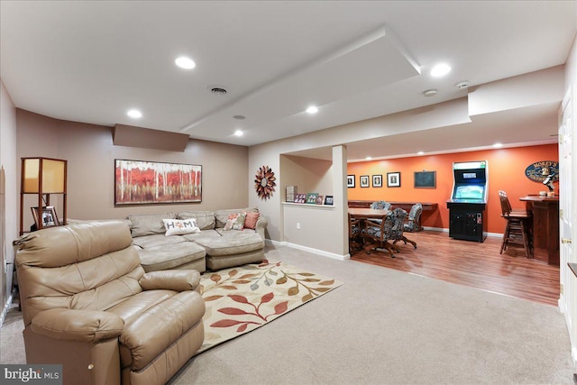 living room featuring light hardwood / wood-style floors