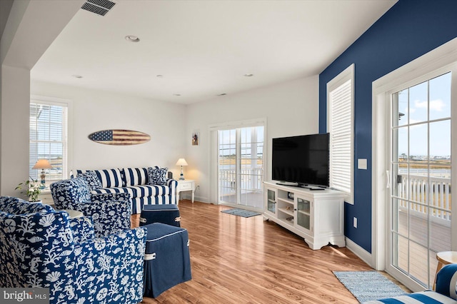 living room with hardwood / wood-style floors