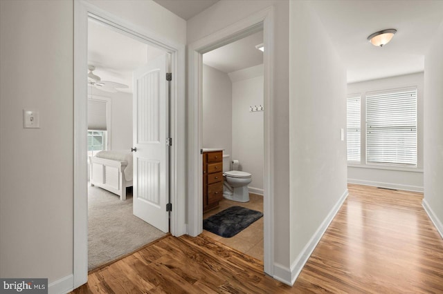 hallway with wood-type flooring