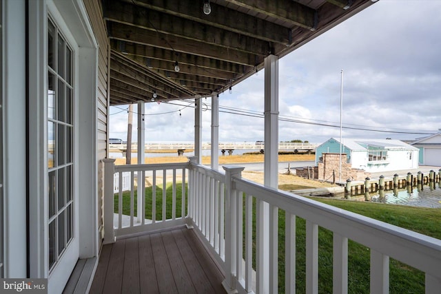 deck with a water view