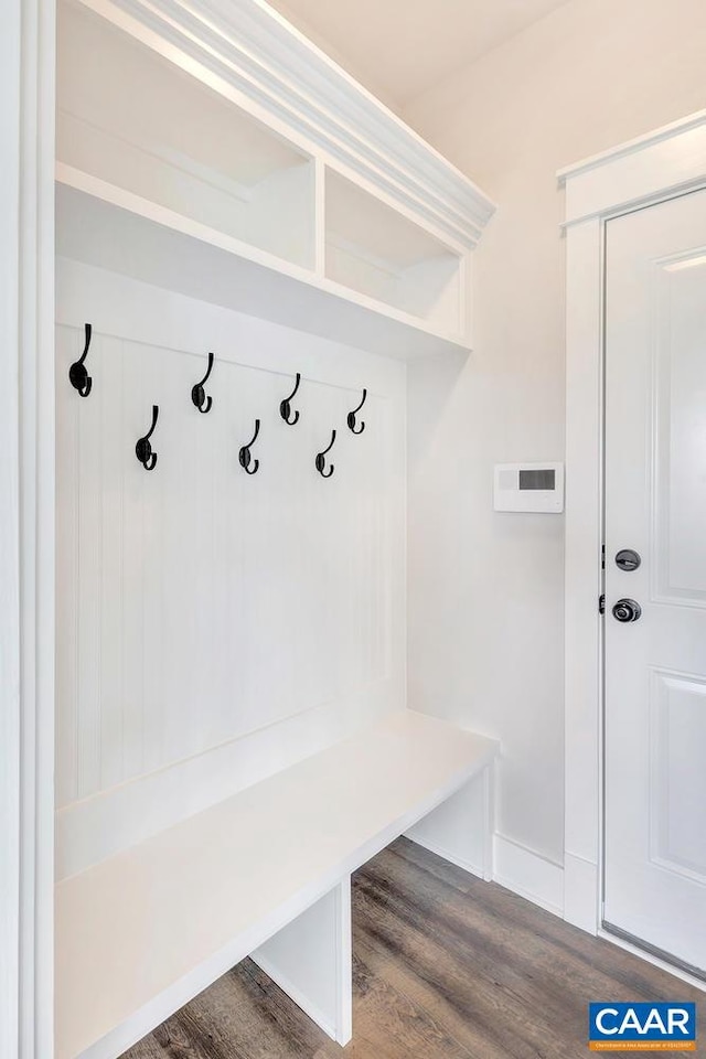 mudroom featuring dark hardwood / wood-style floors