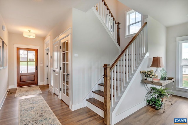 foyer featuring a wealth of natural light and hardwood / wood-style flooring