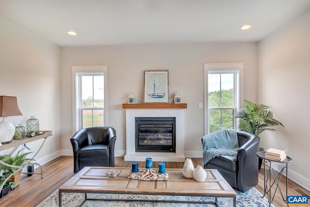 living room with light hardwood / wood-style floors