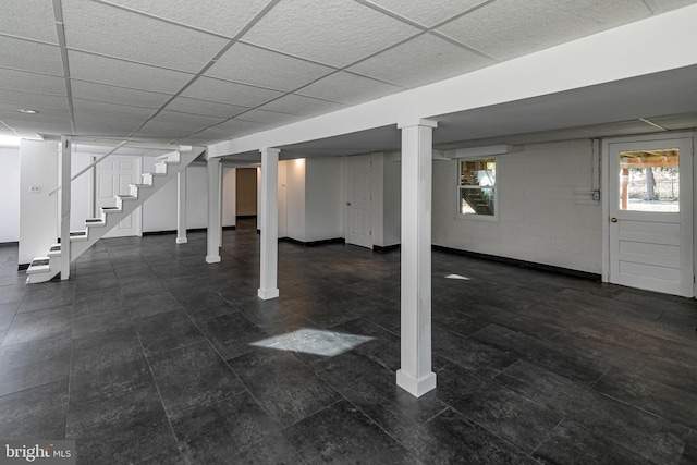 339 Hamilton Ave, Princeton, NJ 08540 - basement featuring a paneled ceiling and stairway