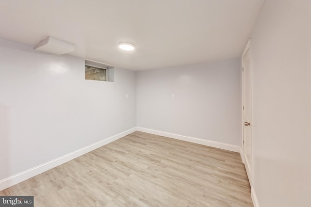 basement with light wood-type flooring