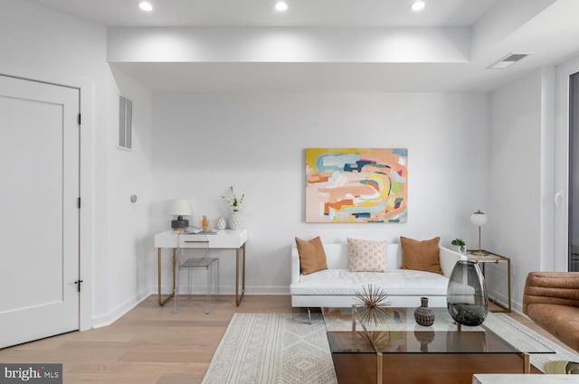 living room with light wood-type flooring