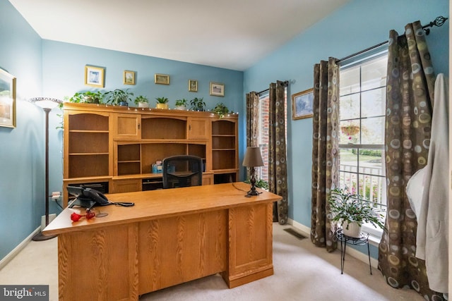 carpeted home office with a healthy amount of sunlight