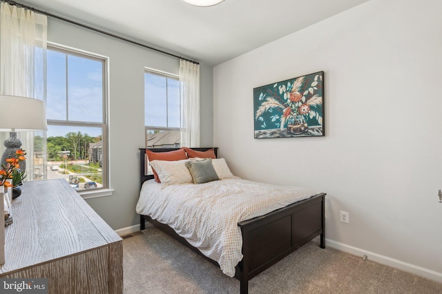 bedroom with multiple windows and carpet