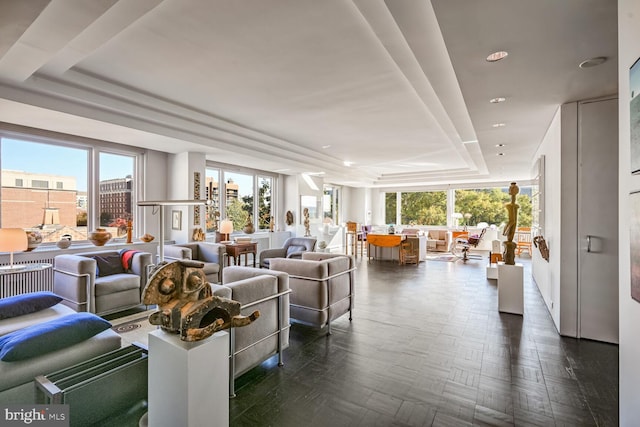 interior space featuring a tray ceiling