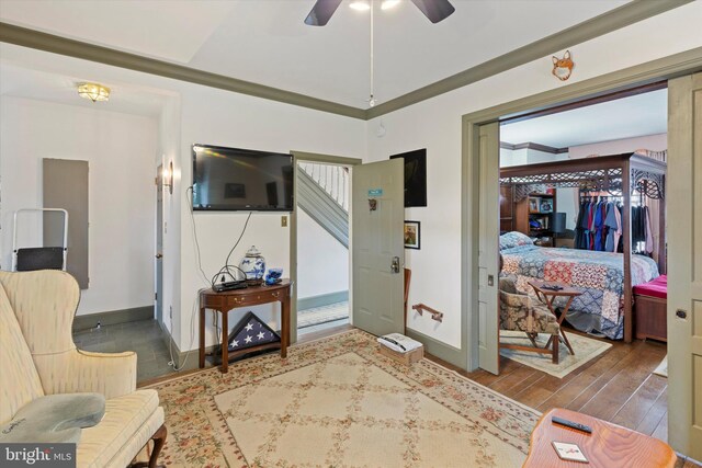 foyer featuring dark hardwood / wood-style floors and ceiling fan