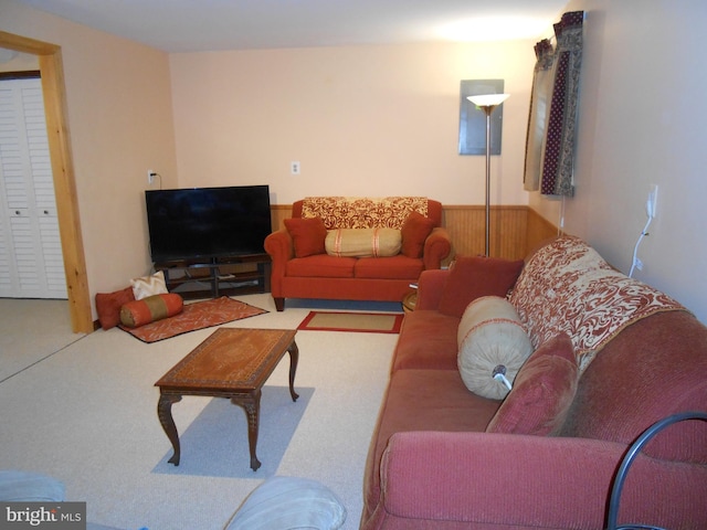 603 Bloomfield Dr, Westampton, NJ 08060 - living room with carpet floors and a wainscoted wall