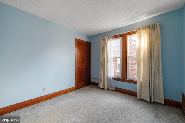 empty room featuring light colored carpet and a textured ceiling