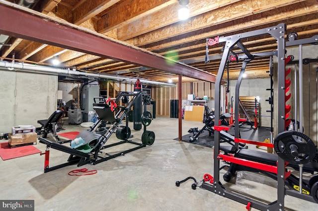 workout area featuring concrete flooring