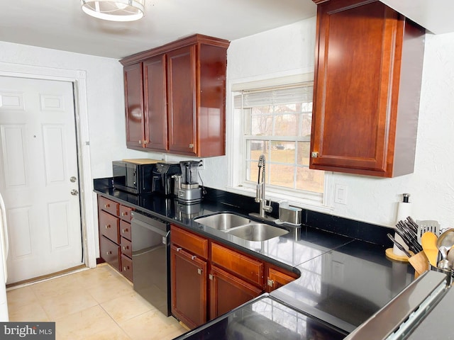 kitchen with light tile patterned floors, sink, and dishwasher