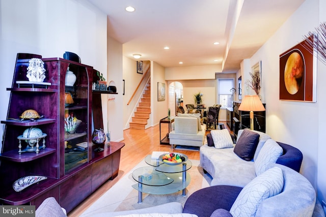 living room with light hardwood / wood-style floors