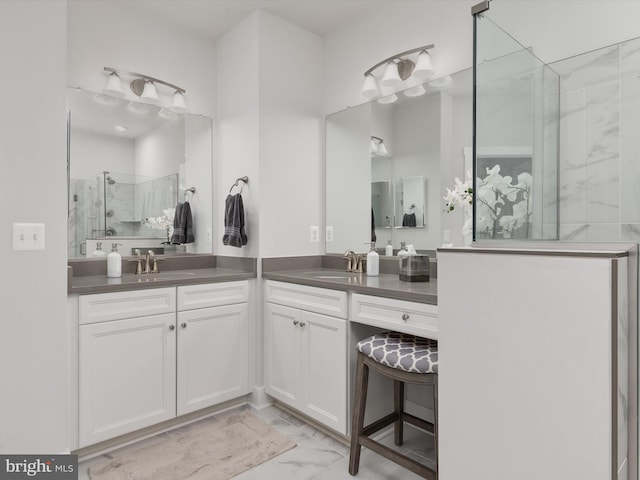 bathroom featuring vanity and walk in shower