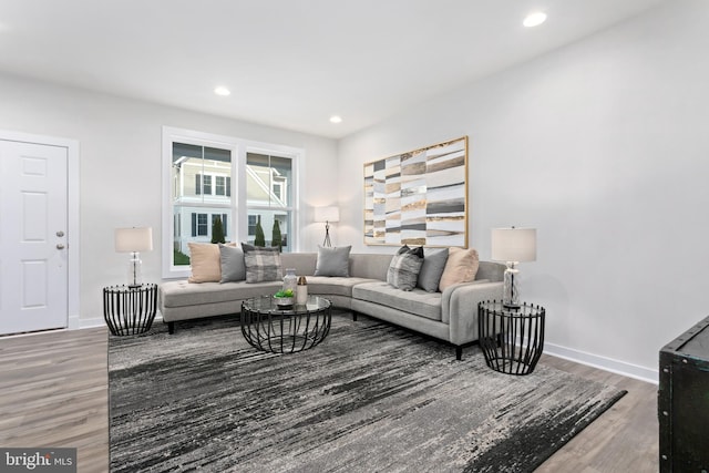 living room featuring dark hardwood / wood-style floors