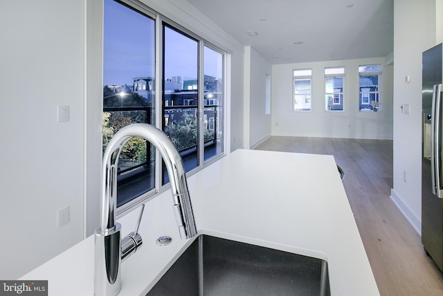 interior space featuring wood-type flooring and sink