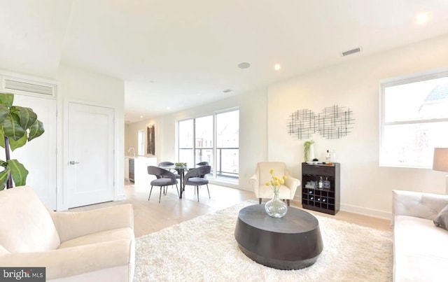 living room with light hardwood / wood-style flooring