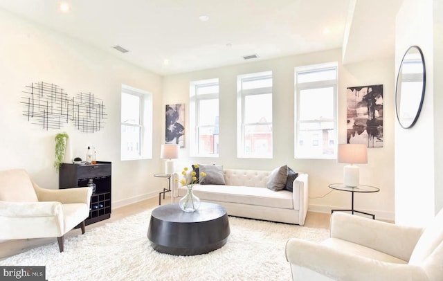 living room with light wood-type flooring