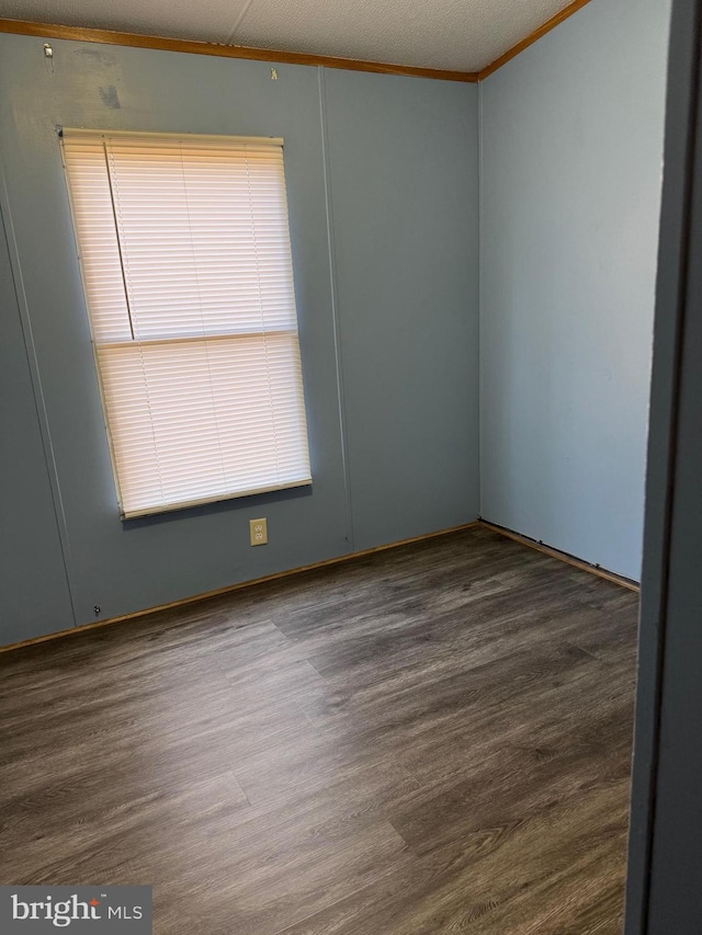 spare room featuring wood-type flooring, a wealth of natural light, and crown molding