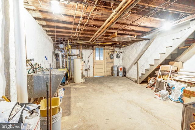 basement with water heater