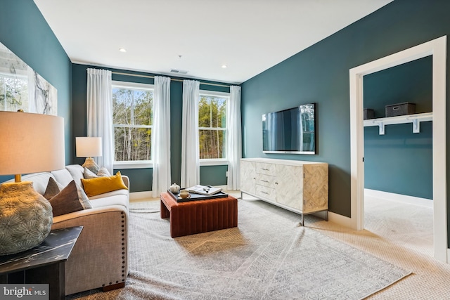 living room featuring carpet floors