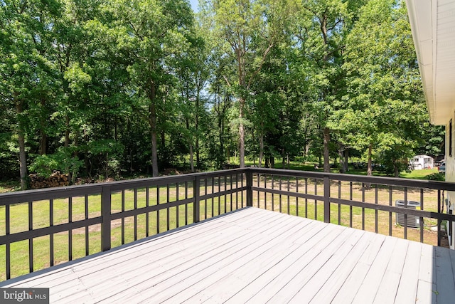 wooden deck with a lawn and central AC