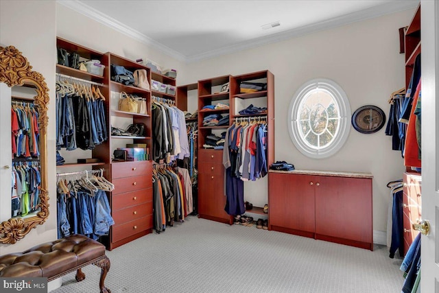 spacious closet featuring light carpet