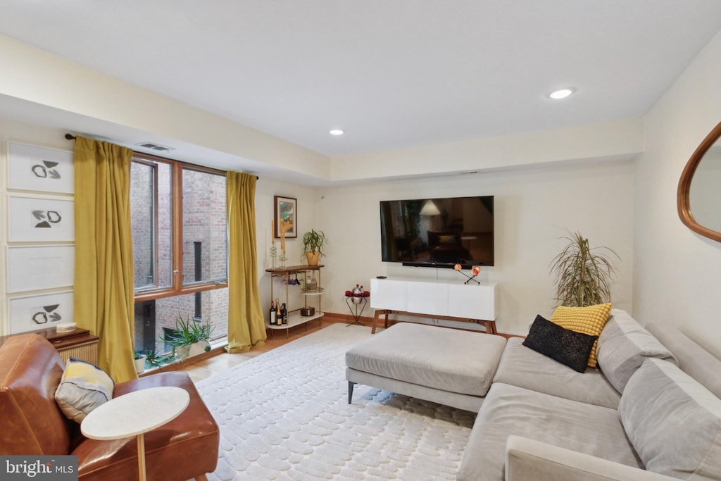 living room with wood-type flooring