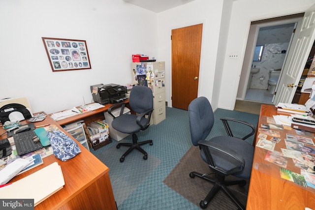 view of carpeted home office