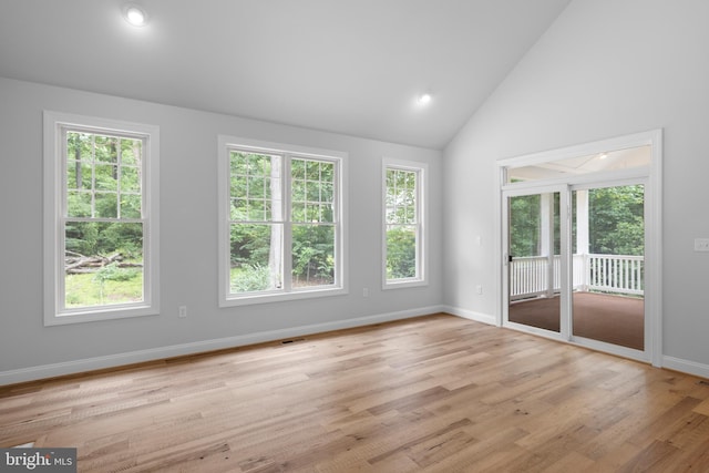 empty room featuring a wealth of natural light and light hardwood / wood-style flooring