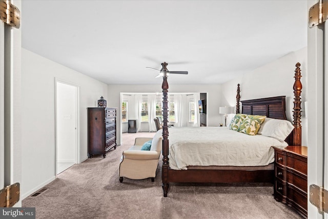 bedroom with carpet flooring and ceiling fan