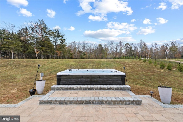 exterior space with a hot tub