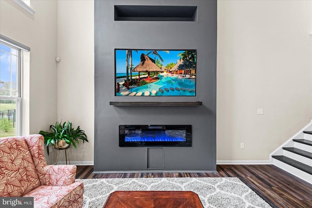 living room featuring dark wood-type flooring