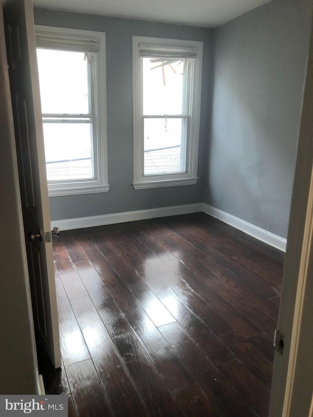 unfurnished room featuring dark wood-type flooring