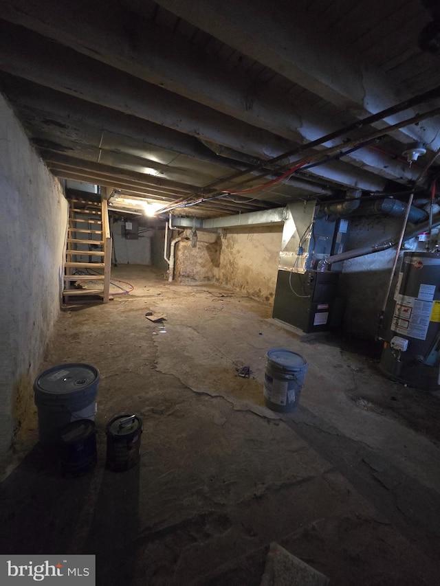 basement featuring gas water heater