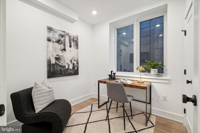 office area featuring light hardwood / wood-style floors