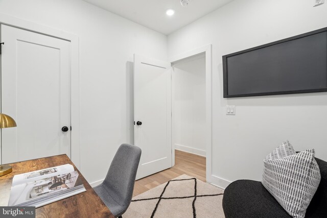 office space featuring light hardwood / wood-style floors