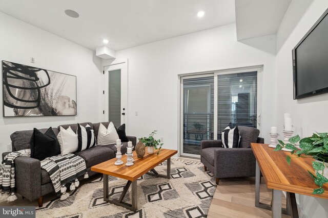 living room with light wood-type flooring