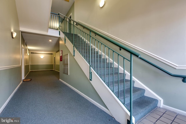 stairway with carpet flooring