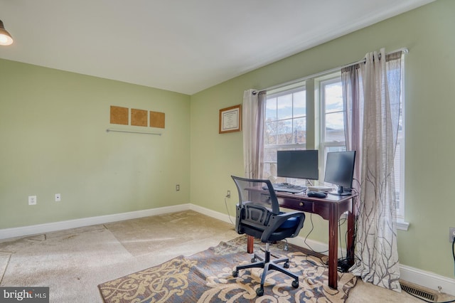 view of carpeted home office