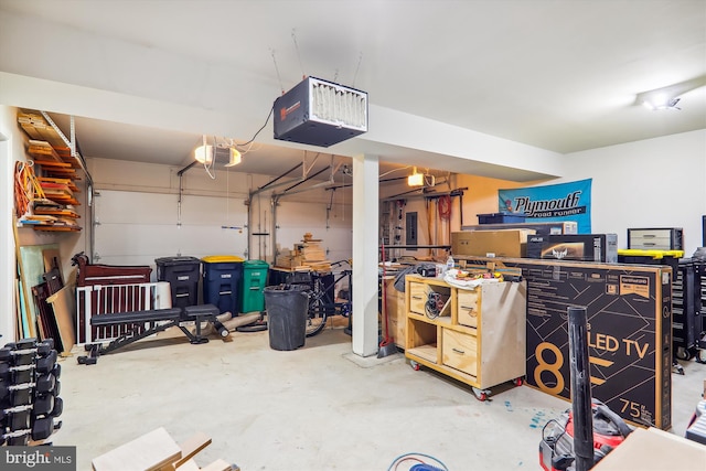 garage with a garage door opener