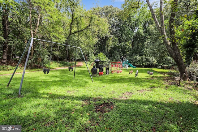 view of playground featuring a yard