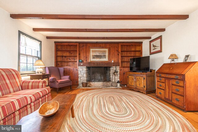 2209 Swamp Rd, Furlong, PA 18925 - foyer with brick flooring, beamed ceiling, stairs, and wooden walls